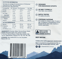 Enduro Gummy pouch back panel showing the nutrition information panel and ingredients list